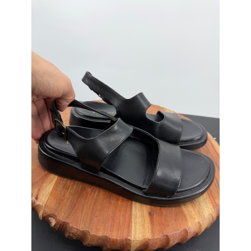 Vionic Madera Platform Sandals Womens 6.5 Black Leather Slingback Flatform